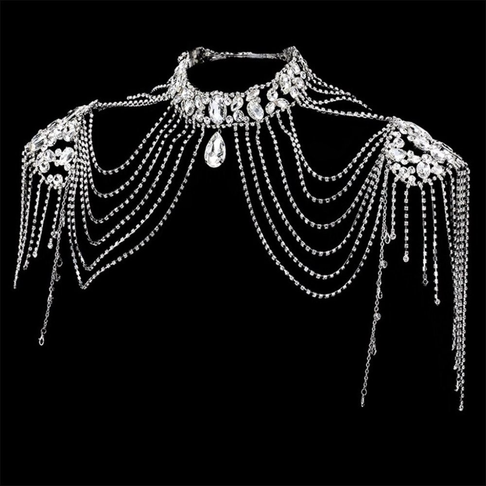 Rhinestone Crystal Shoulder Necklace Bride Wedding Accessories Body Jewelry - Picture 5 of 6